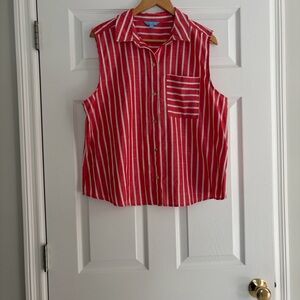 Draper James RSVP Red White Striped Sleeveless Button-Up Top Size XXL